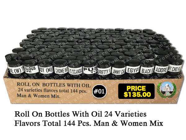 144 Pcs Roll On Tray - Bottles With Oil 24 Varieties Body Oil Total Men & Women Mix
