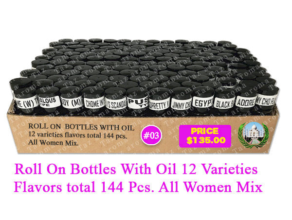 144 Pcs Roll On Tray - Bottles With Oil 12 varieties Fragrances Women Mix