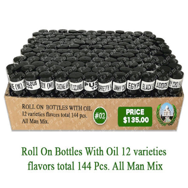 144 Pcs Roll On Tray - Bottles With Oil 12 varieties Fragrances Men Mix